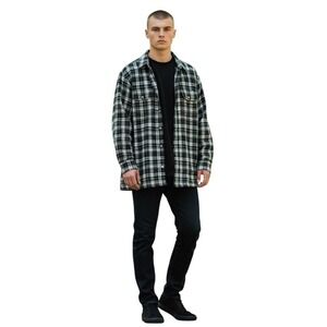 American Hero Y2K Plaid Flannel Shacket XL Green Black Lined Shirt Jacket Grunge